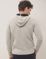 Hooded sweatshirt wool cotton grey melange 