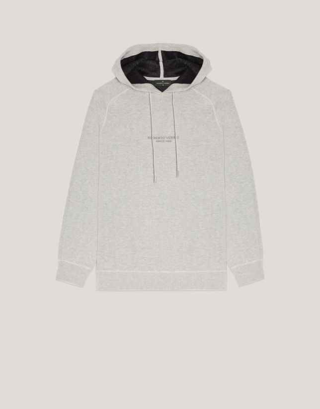 Hooded sweatshirt wool cotton grey melange 