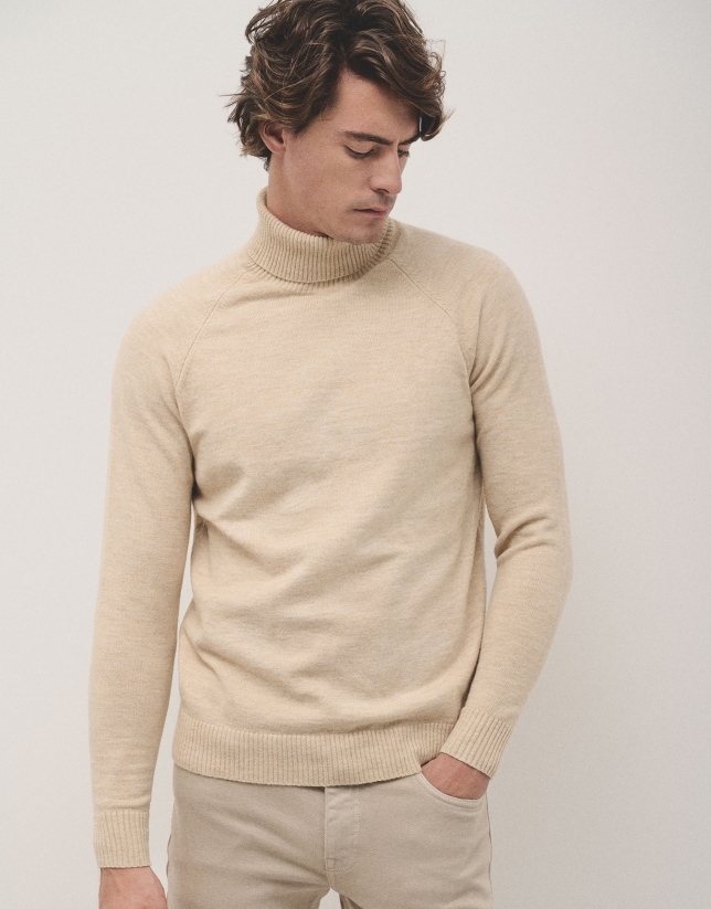 Sand coloured melange sweater with turtle neck Roberto Verino