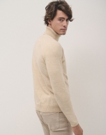 Sand-coloured melange sweater with turtle neck