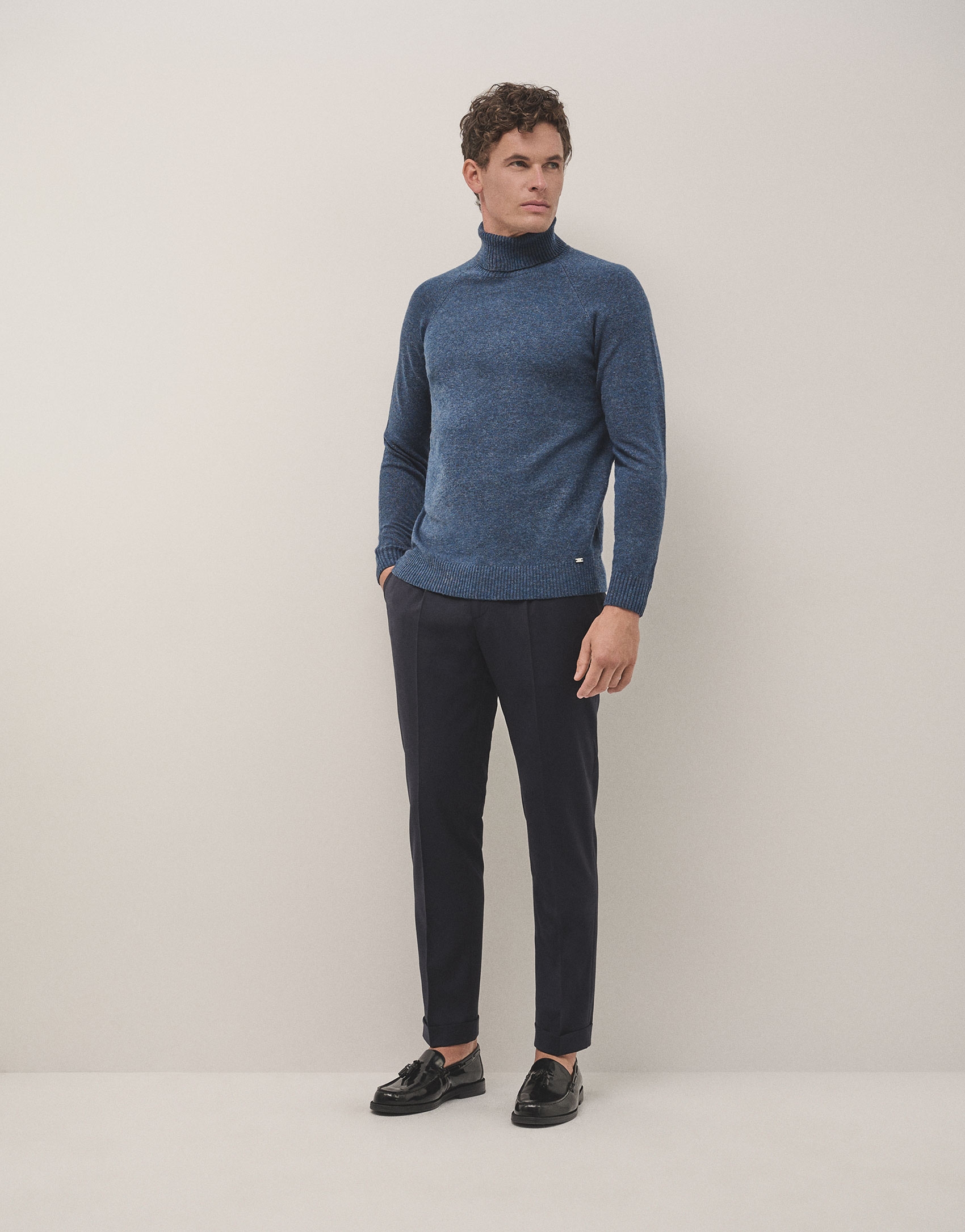 Blue melange sweater with turtle neck