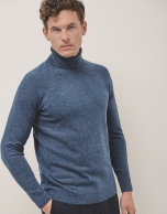 Blue melange sweater with turtle neck