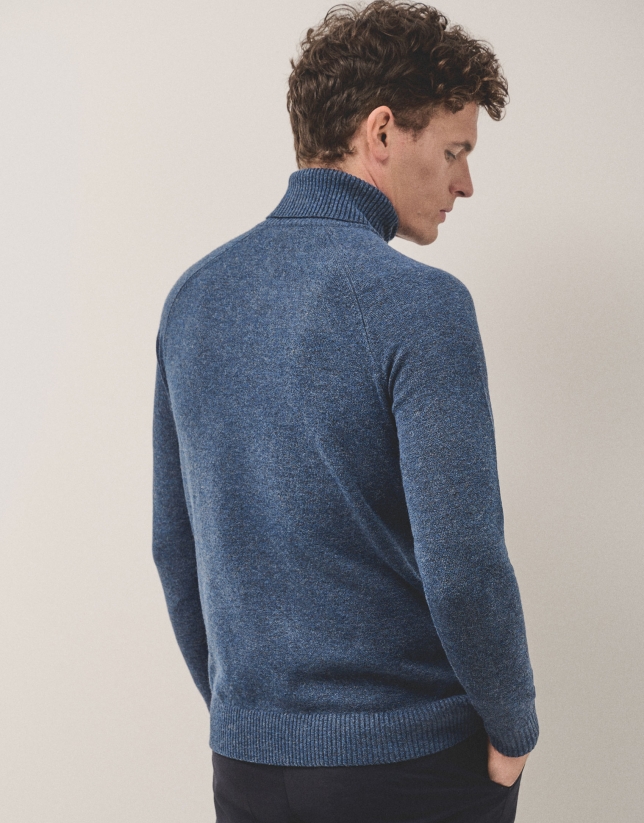 Blue melange sweater with turtle neck