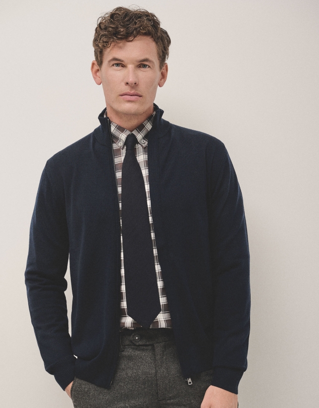 Plain navy blue zipped jacket