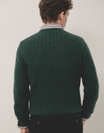 Dark green cable-stitched sweater