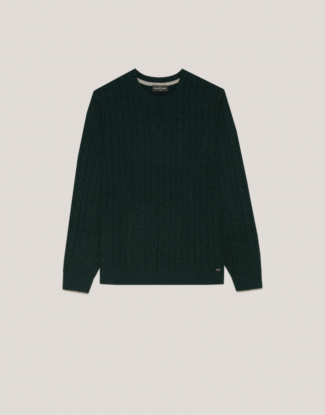 Dark green cable-stitched sweater