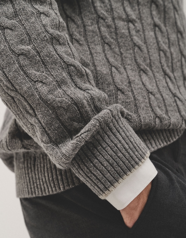 Grey melange cable-stitched sweater