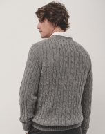 Grey melange cable-stitched sweater