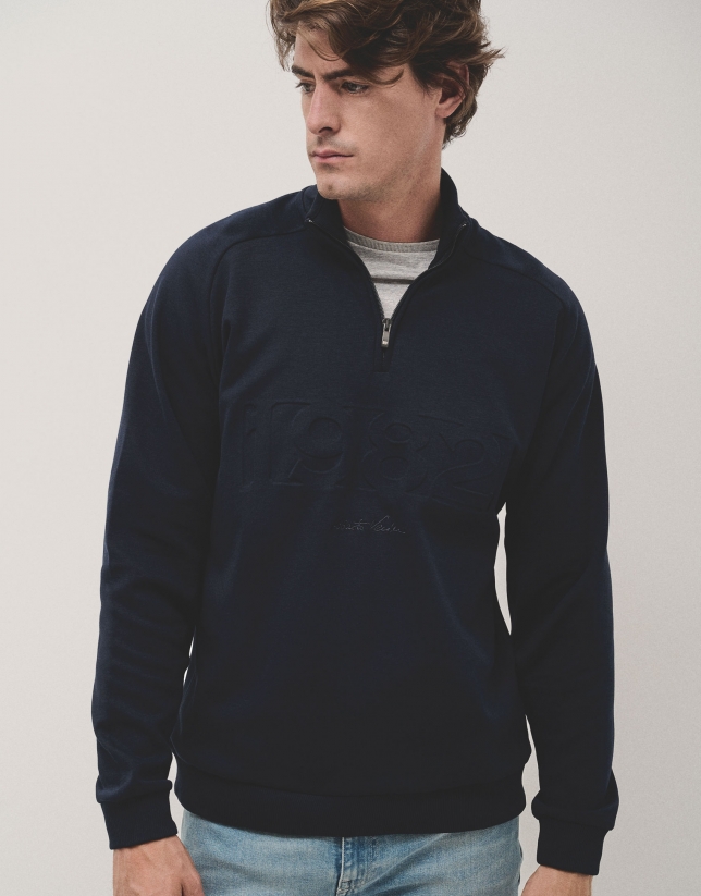 Navy half zip sweatshirt with logo