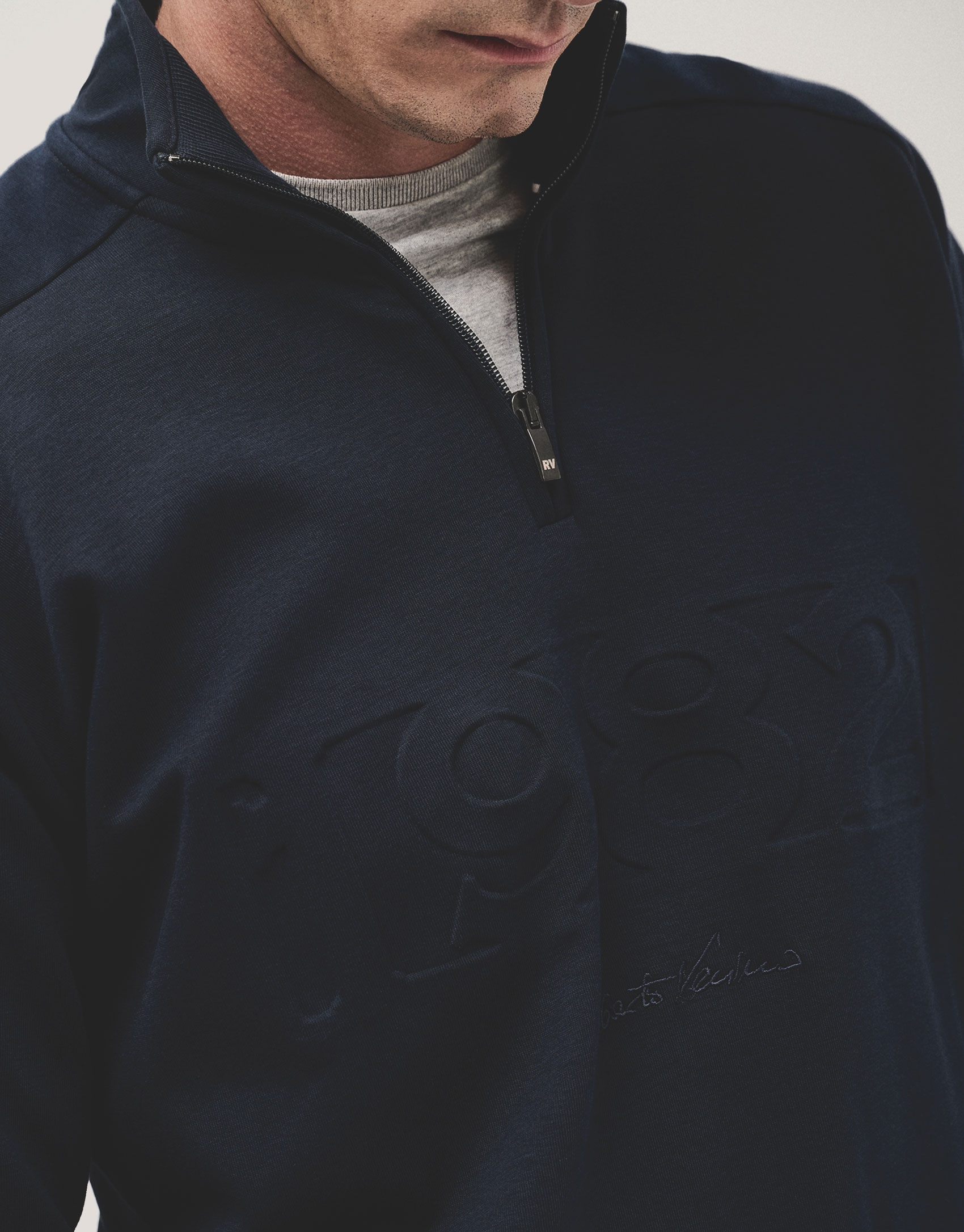 Navy half zip sweatshirt with logo