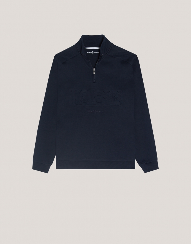 Navy half zip sweatshirt with logo