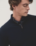 Navy blue wool jumper with zip collar