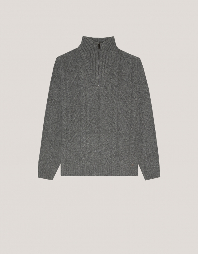 Half-zip pullover grey melange structure