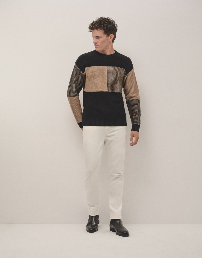 Tartan pattern jumper camel/black