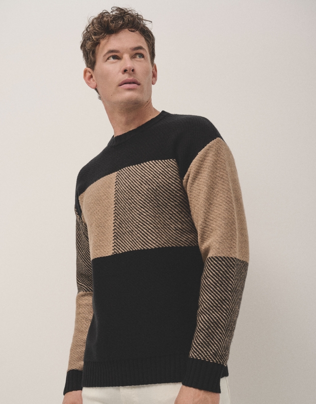 Tartan pattern jumper camel/black