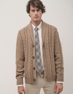 Camel melange cable knit jacket