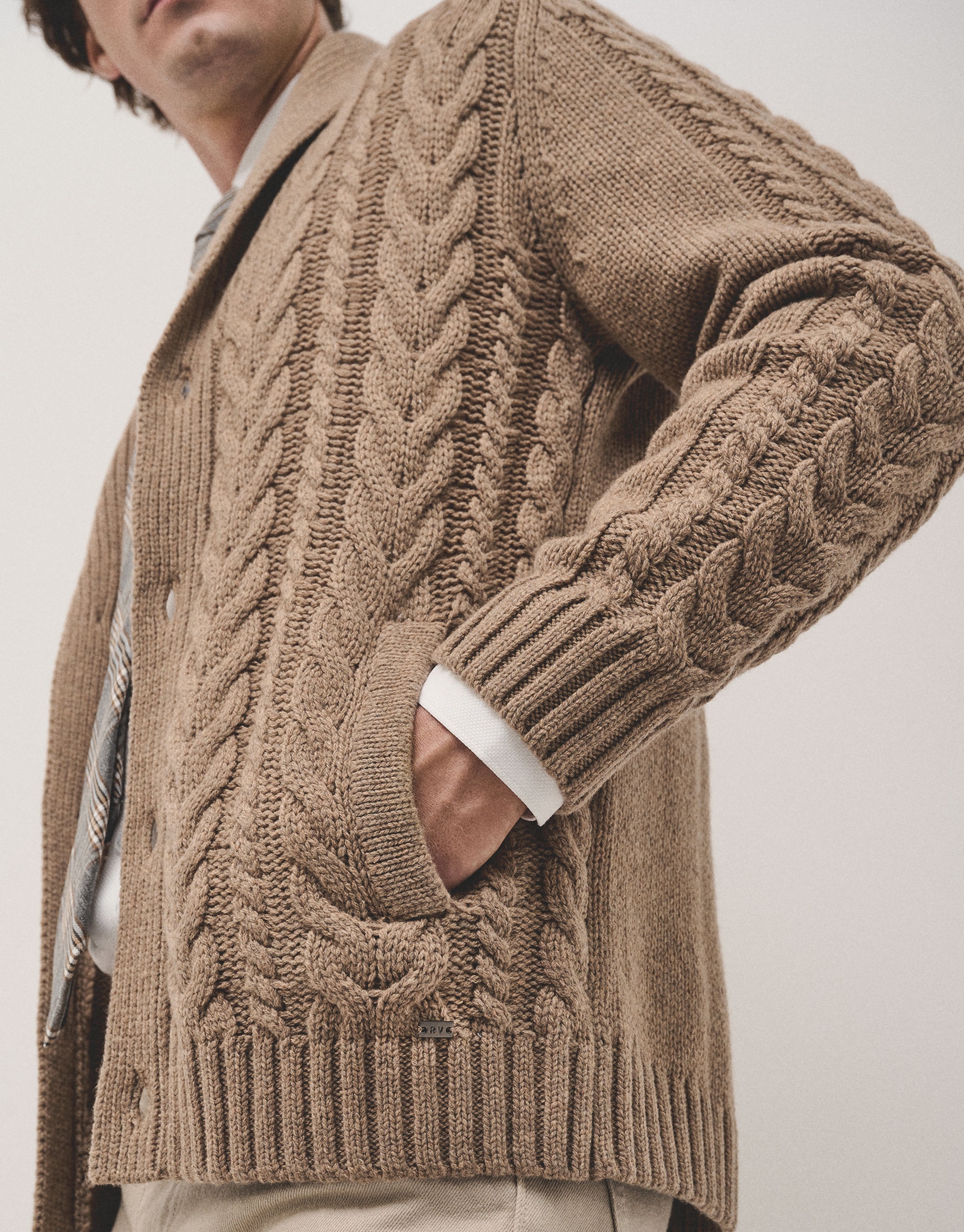 Camel melange cable knit jacket