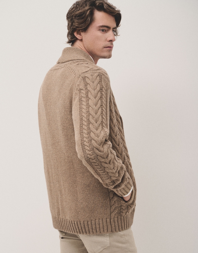 Camel melange cable knit jacket