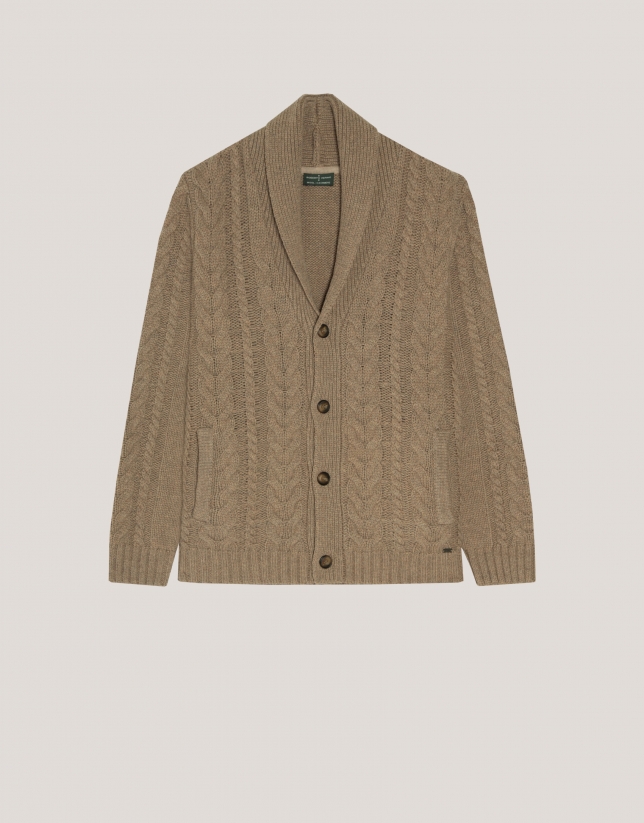 Camel melange cable knit jacket