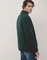 Green melange cable knit jacket