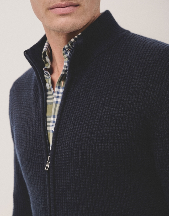 Navy wool/cashmere zipped jacket