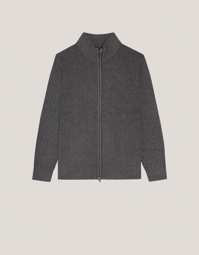 Grey melange wool/cashmere zipped jacket