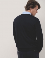 Navy round neck structured jumper