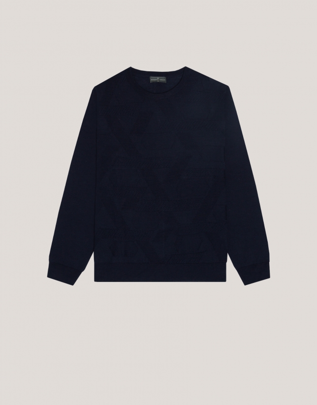 Navy round neck structured jumper