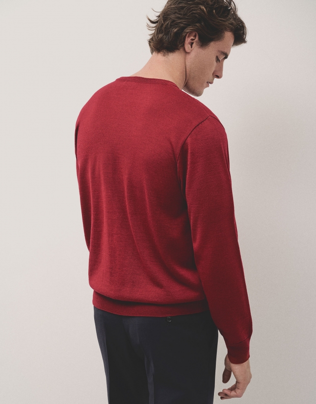 Red round neck structured jumper