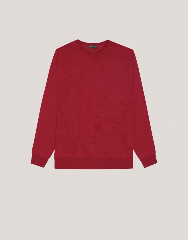 Red round neck structured jumper