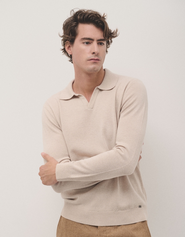 Jersey cuello polo beige