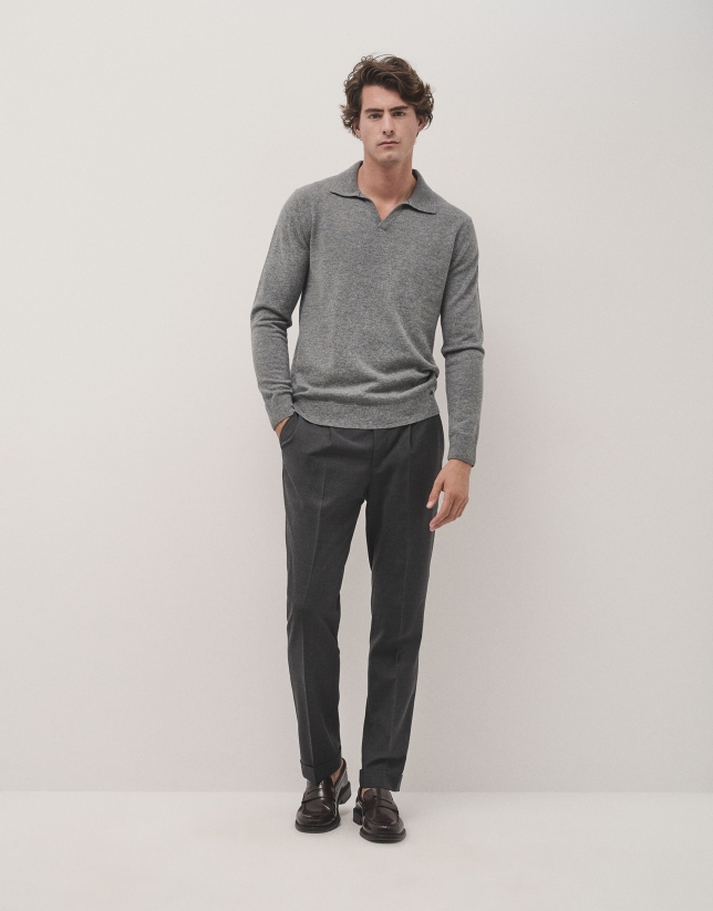 Grey melange polo neck jumper