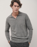 Grey melange polo neck jumper