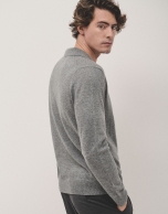 Grey melange polo neck jumper