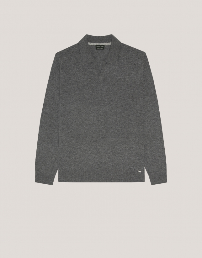 Grey melange polo neck jumper