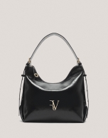 Black cracked leather Margot Metal hobo bag