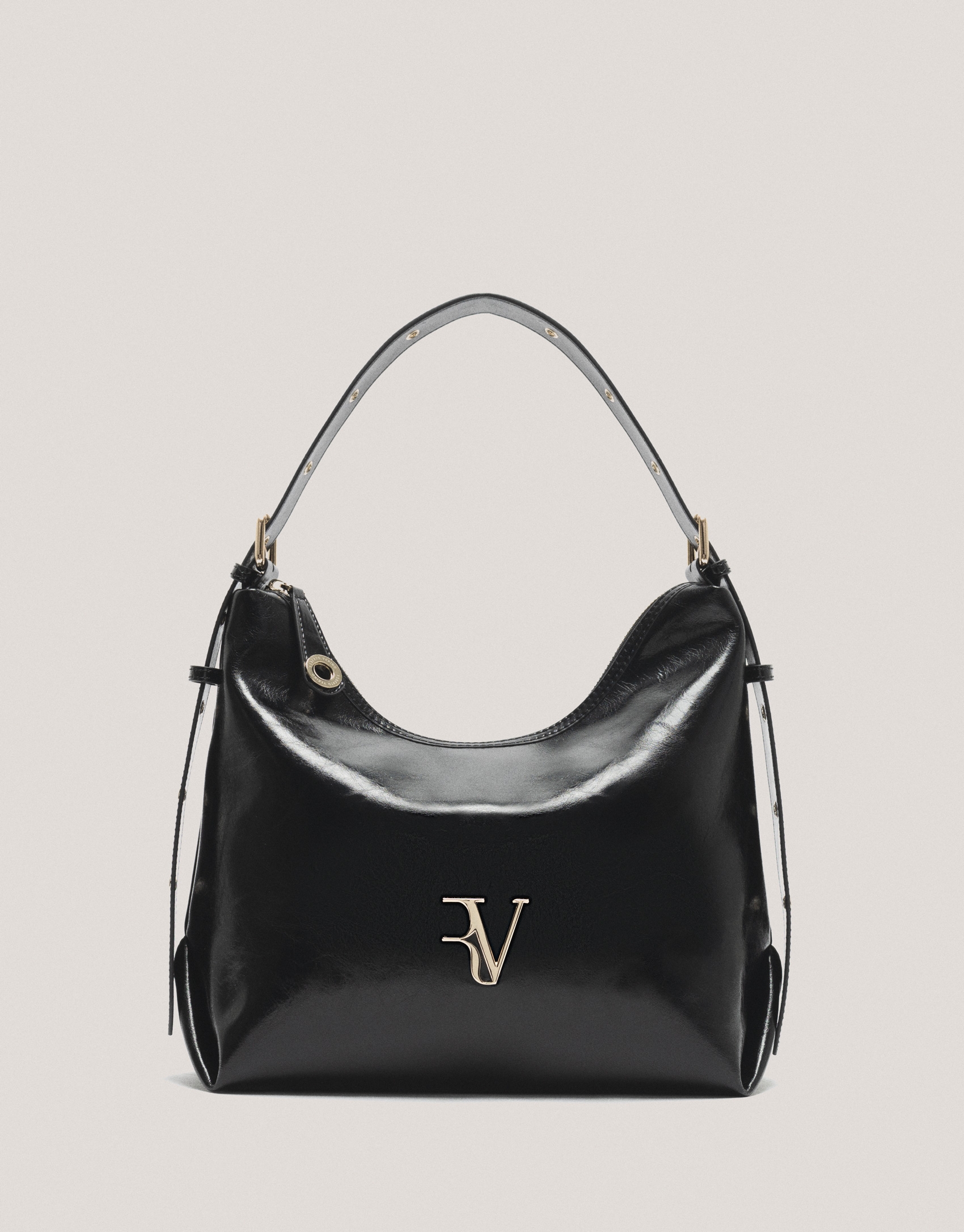 Black cracked leather Margot Metal hobo bag