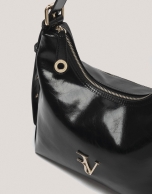 Black cracked leather Margot Metal hobo bag