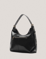 Black cracked leather Margot Metal hobo bag