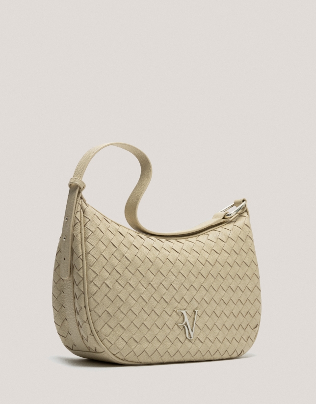 Bolso de hombro Erea Moon Maxi piel trenzada beige