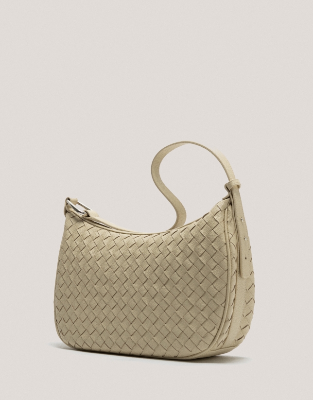 Bolso de hombro Erea Moon Maxi piel trenzada beige