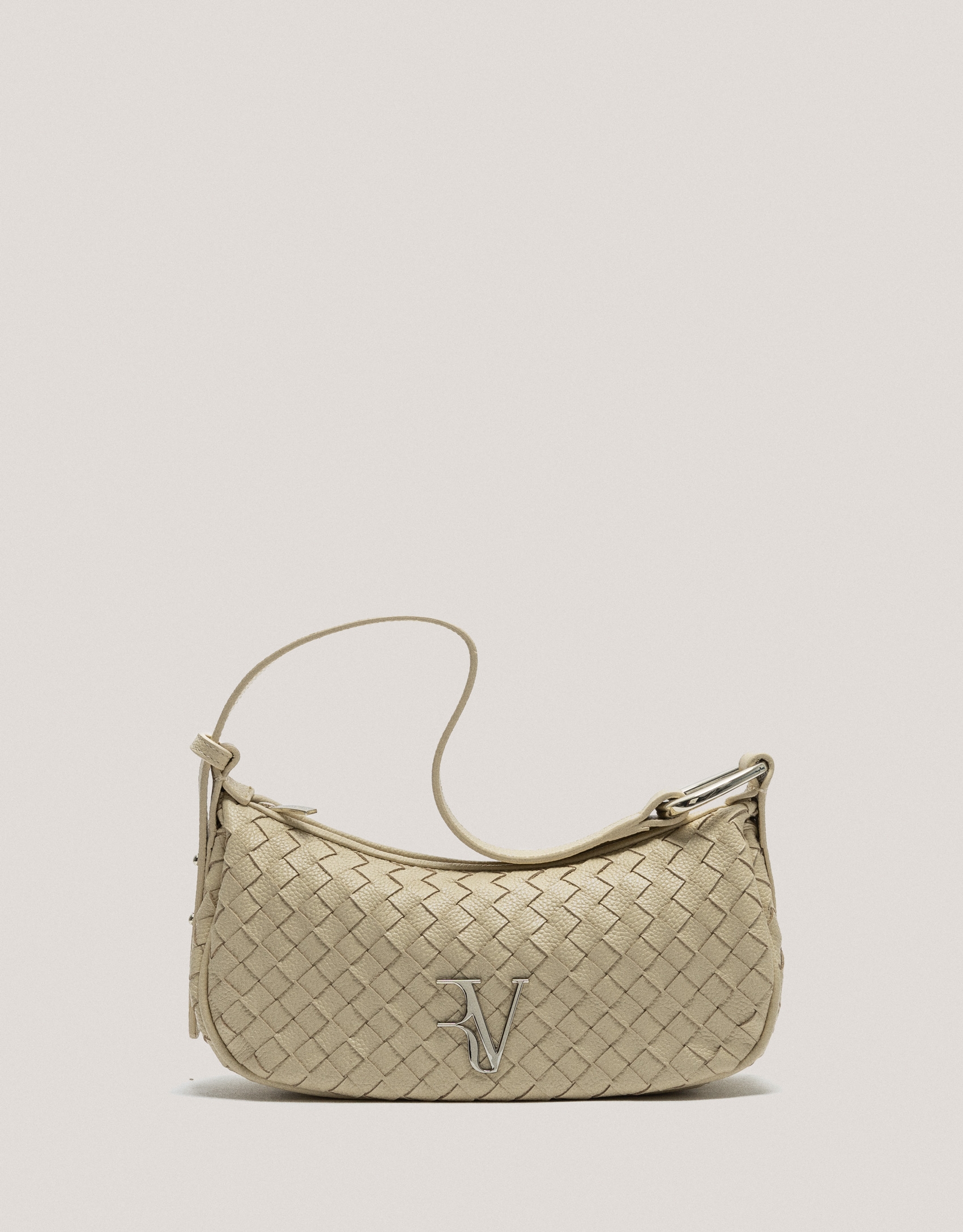 Beige braided leather Erea Moon shoulder bag