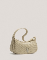 Beige braided leather Erea Moon shoulder bag