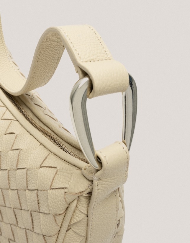 Beige braided leather Erea Moon shoulder bag