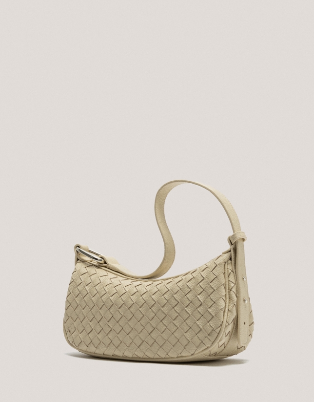 Beige braided leather Erea Moon shoulder bag