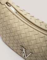 Beige braided leather Erea Moon shoulder bag