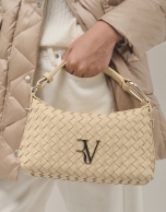 Beige braided leather Erea Moon shoulder bag