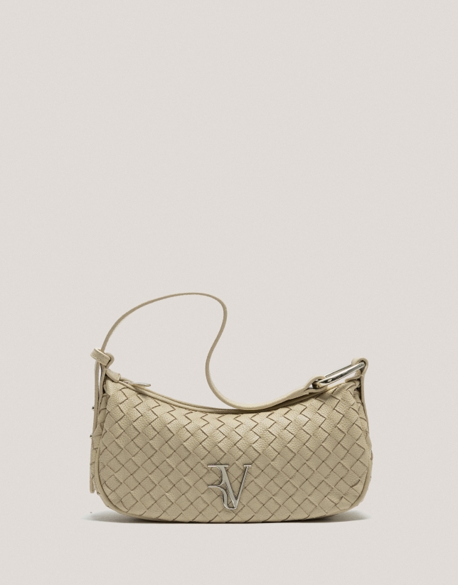 Beige braided leather Erea Moon shoulder bag