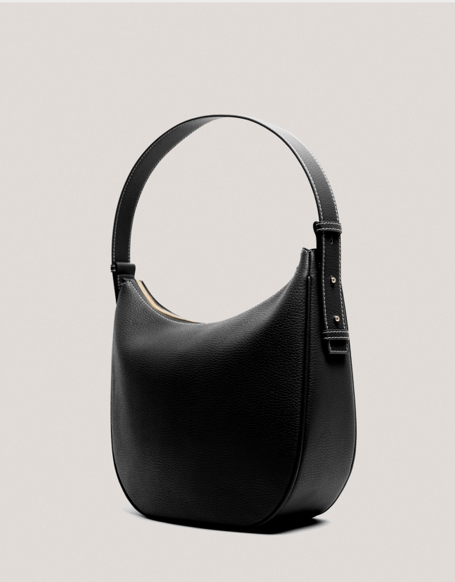 Bolso de hombro Cuca Hobo piel granulada negro