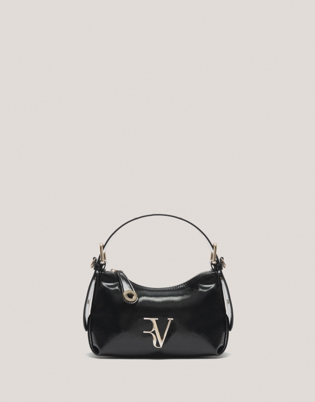 Black cracked leather mini Margot Metal shoulder bag